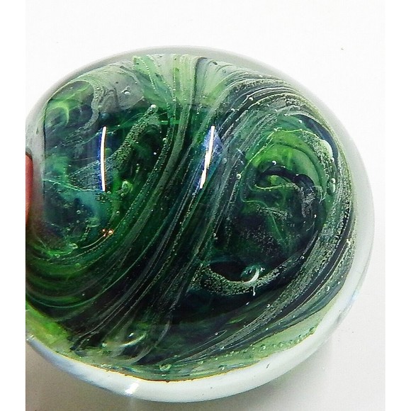 Kerry Art Glass Green Swirl Varying Shades Bubble Paperweight Ireland 3 1/2 In - Picture 8 of 9